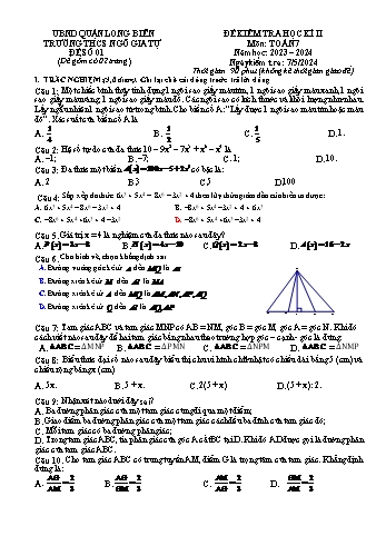 Đề kiểm tra học kì II môn Toán Lớp 7 - Năm học 2023-2024 - Nguyễn Thị Hoài Thanh (Có đáp án)