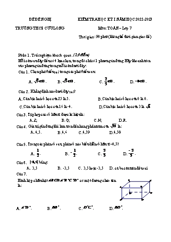 Đề kiểm tra học kỳ I môn Toán Lớp 7 - Năm học 2022-2023 - Trường THCS Cửu Long (Có đáp án)