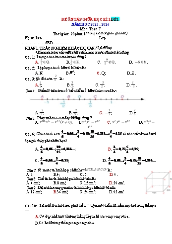 Đề ôn tập giữa học kì I môn Toán Lớp 7 (Kết nối tri thức và cuộc sống) - Năm học 2023-2024 (Có đáp án)