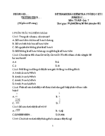 Đề tham khảo kiểm tra cuối học kỳ I môn Toán Lớp 7 - Năm học 2022-2023 (Có đáp án)