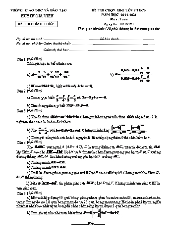 Đề thi chọn học sinh giỏi môn Toán Lớp 7 - Năm học 2022-2023 - Phòng GD&ĐT Gia Viễn (Có đáp án)