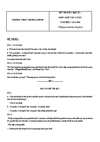 Đề thi giữa học kì 1 môn Ngữ văn Lớp 7 (Chân trời sáng tạo) - Năm học 2023-2024 - Trường THCS Trường Chinh (Có đáp án)