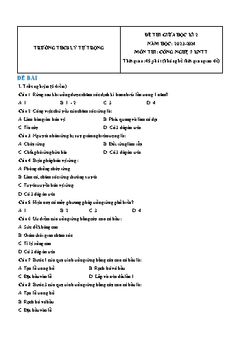 Đề thi giữa học kì 2 môn Công nghệ Lớp 7 (Kết nối tri thức và cuộc sống) - Năm học 2023-2024 - Trường THCS Lý Tự Trọng (Có đáp án)