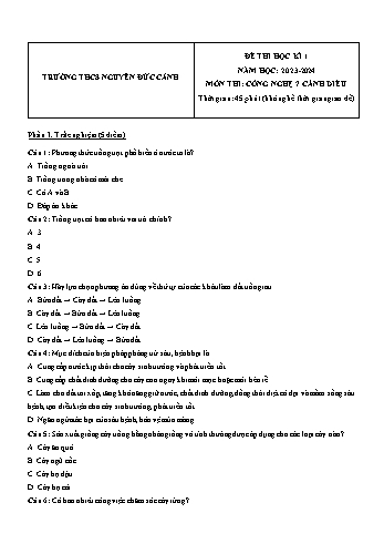 Đề thi học kì 1 môn Công nghệ Lớp 7 (Cánh diều) - Năm học 2023-2024 - Trường THCS Nguyễn Đức Cảnh (Có đáp án)