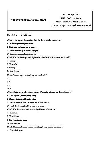 Đề thi học kì 1 môn Công nghệ Lớp 7 (Kết nối tri thức và cuộc sống) - Năm học 2023-2024 - Trường THCS Hoàng Hoa Thám (Có đáp án)