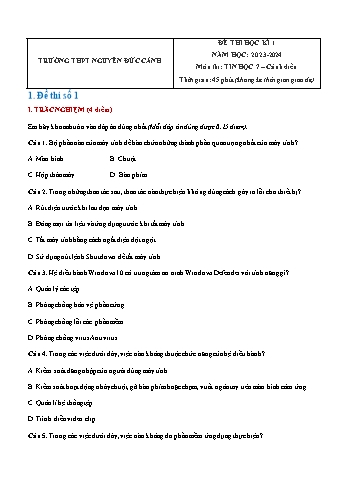 Đề thi học kì 1 môn Tin học Lớp 7 (Cánh diều) - Năm học 2023-2024 - Trường THCS Nguyễn Đức Cảnh (Có đáp án)