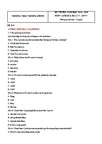 Đề thi học kì 2 môn Lịch sử và Địa lí Lớp 7 (Kết nối tri thức và cuộc sống) - Năm học 2023-2024 - Trường THCS Trường Chinh (Có đáp án)