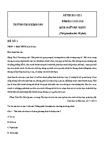 Đề thi học kì 2 môn Ngữ văn Lớp 7 (Kết nối tri thức và cuộc sống) - Năm học 2023-2024 - Trường THCS Kim Đồng (Có đáp án)