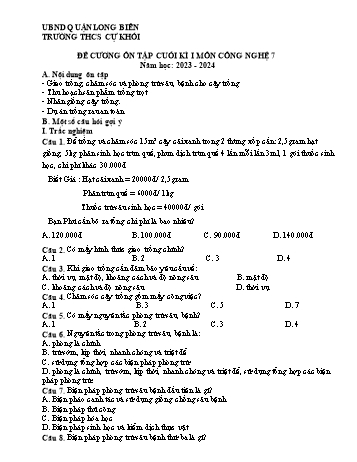 Đề cương ôn tập cuối kì I môn Công nghệ Lớp 7 - Năm học 2023-2024 - Nguyễn Xuân Hoàng