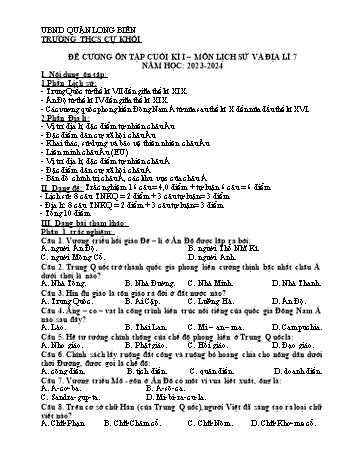 Đề cương ôn tập cuối kì I môn Lịch sử và Địa lí Lớp 7 - Năm học 2023-2024 - Đoàn Thị Hoa