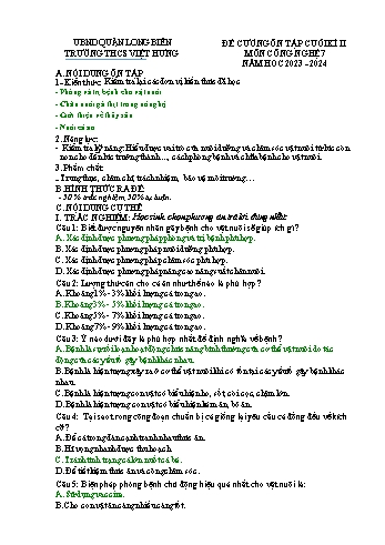 Đề cương ôn tập cuối kì II môn Công nghệ Lớp 7 - Năm học 2023-2024 - Vũ Hà Thu