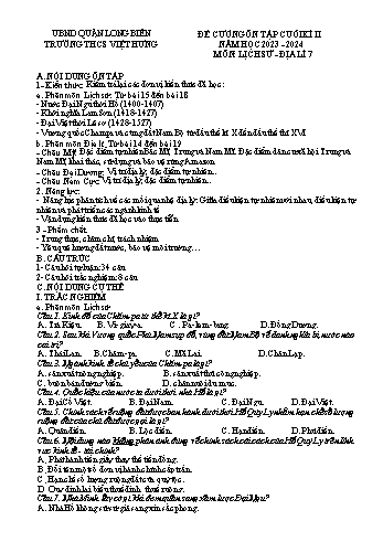 Đề cương ôn tập cuối kì II môn Lịch sử và Địa lí Lớp 7 - Năm học 2023-2024 - Chu Thị Trúc (Có đáp án)