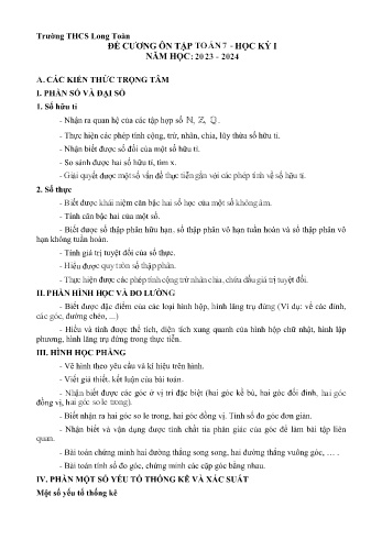 Đề cương ôn tập học kỳ I môn Toán Lớp 7 - Năm học 2023-2024 - Trường THCS Long Toàn