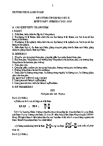 Đề cương ôn tập học kỳ II môn Toán Lớp 7 - Năm học 2022-2023 - Trường THCS Long Toàn