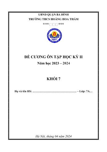 Đề cương ôn tập học kỳ II môn Toán Lớp 7 - Năm học 2023-2024 - Trường THCS Hoàng Hoa Thám