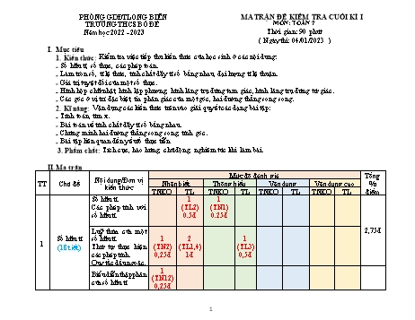 Đề kiểm tra cuối kì I môn Toán Lớp 7 - Năm học 2022-2023 - Tạ Ngọc Anh (Có đáp án)