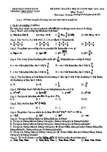 Đề kiểm tra giữa học kì II môn Toán Lớp 7 - Năm học 2022-2023 - Trường THCS Quán Toan (Có đáp án)