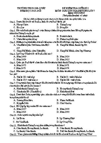 Đề kiểm tra giữa kì I môn Giáo dục địa phương Lớp 7 - Năm học 2023-2024 - Trường THCS Gia Quất (Có đáp án)