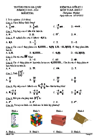 Đề kiểm tra giữa kỳ I môn Toán Lớp 7 - Năm học 2023-2024 - Trường THCS Gia Quất