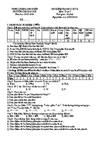 Đề kiểm tra học kỳ II môn Toán Lớp 7 - Năm học 2023-2024 - Phan Thu Hằng (Có đáp án)