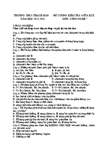 Đề cương kiểm tra giữa kì II môn Công nghệ Lớp 7 - Năm học 2022-2023 - Nguyễn Ngọc Ánh