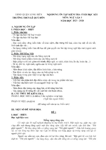 Đề cương ôn tập kiểm tra cuối học kì I môn Ngữ văn Lớp 7 - Năm học 2023-2024 - Đinh Thanh Vân