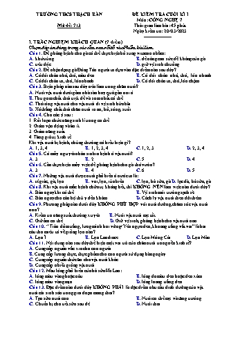Đề kiểm tra cuối kì I môn Công nghệ Lớp 7 - Năm học 2022-2023 - Nguyễn Ngọc Ánh - Mã đề 713 (Có đáp án)