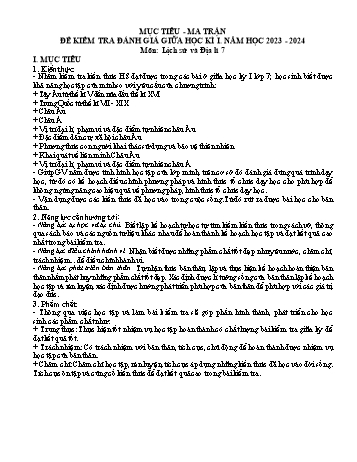 Đề kiểm tra giữa học kì I môn Lịch sử và Địa lí Lớp 7 - Năm học 2023-2024 - Nguyễn Văn Bằng (Có đáp án)