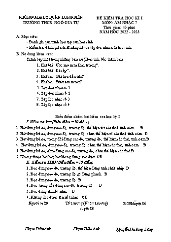 Đề kiểm tra học kì I môn Âm nhạc Lớp 7 - Năm học 2022-2023 - Phạm Tuấn Anh (Có đáp án)