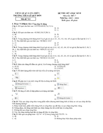 Đề thi giữa học kì II môn Tin học Lớp 7 - Năm học 2023-2024 - Trường THCS Lê Quý Đôn - Mã đề 703