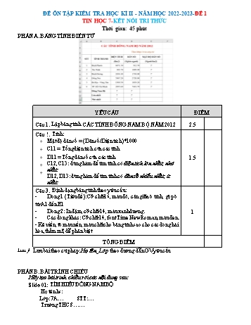 Bộ 6 đề ôn tập kiểm tra học kì II môn Tin học Lớp 7 (Kết nối tri thức và cuộc sống) - Năm học 2022-2023