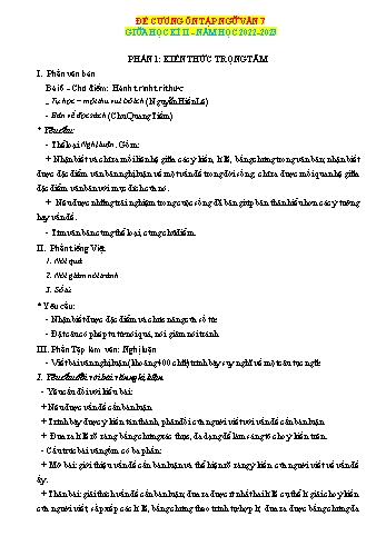 Đề cương ôn tập giữa học kì II môn Ngữ văn Lớp 7 (Chân trời sáng tạo) - Năm học 2022-2023