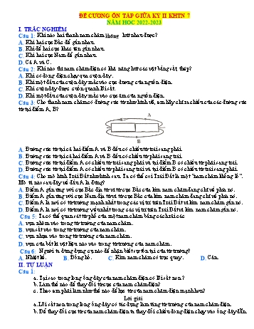 Đề cương ôn tập giữa kỳ II môn Khoa học tự nhiên Lớp 7 (Phần Vật lý) - Năm học 2022-2023