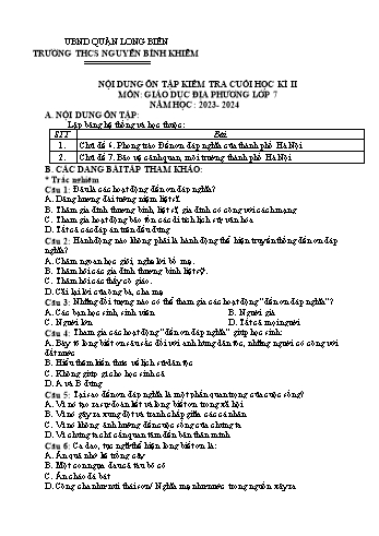 Đề cương ôn tập kiểm tra cuối học kì II môn Giáo dục địa phương Lớp 7 - Năm học 2023-2024 - Nguyễn Phương Thảo
