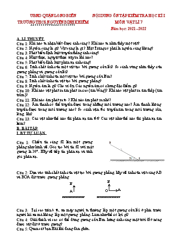 Đề cương ôn tập kiểm tra học kì I môn Vật lí Lớp 7 - Năm học 2021-2022 - Lê Văn Khiêm