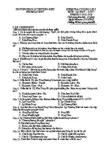 Đề kiểm tra cuối học kì I môn Lịch sử Lớp 7 - Năm học 2021-2022 - Trường THCS Lý Thường Kiệt (Có đáp án)