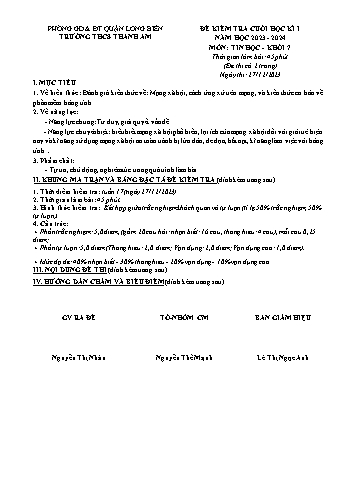 Đề kiểm tra cuối học kì I môn Tin học Lớp 7 - Năm học 2023-2024 - Nguyễn Thị Nhàn (Có đáp án)