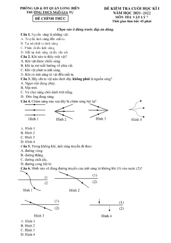Đề kiểm tra cuối học kì I môn Vật lý Lớp 7 - Năm học 2021-2022 - Trường THCS Ngô Gia Tự (Có đáp án)