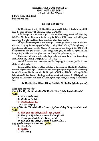 Đề kiểm tra cuối học kì II môn Ngữ văn Lớp 7 Sách Cánh diều (Có đáp án)