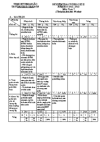 Đề kiểm tra cuối học kì II môn Toán Lớp 7 - Năm học 2021-2022 - Phan Đức Nhạc (Có đáp án)