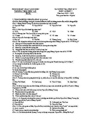 Đề kiểm tra cuối kì II môn Lịch sử Lớp 7 - Năm học 2022-2023 - Trường THCS Phúc Lợi