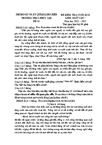 Đề kiểm tra cuối kì II môn Ngữ văn Lớp 7 - Năm học 2021-2022 - Trường THCS Phúc Lợi