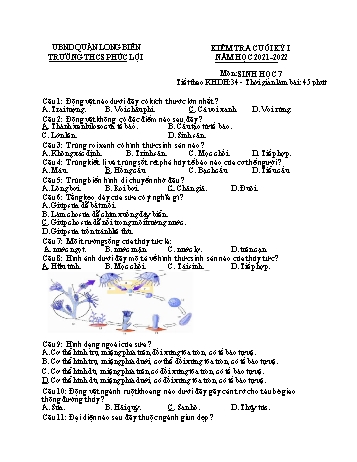 Đề kiểm tra cuối kỳ I môn Sinh học Lớp 7 - Năm học 2021-2022 - Đỗ Thị Bích (Có đáp án)