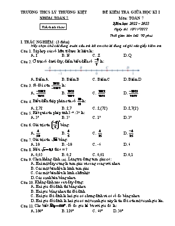 Đề kiểm tra giữa học kì I môn Toán Lớp 7 - Năm học 2022-2023 - Trường THCS Lý Thường Kiệt