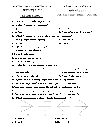 Đề kiểm tra giữa kì I môn Vật lý Lớp 7 - Năm học 2021-2022 - Trường THCS Lý Thường Kiệt