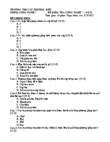 Đề kiểm tra giữa kì II môn Công nghệ Lớp 7 - Năm học 2022-2023 - Trường THCS Lý Thường Kiệt