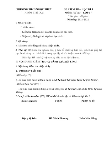 Đề kiểm tra học kì I môn Thể dục Lớp 7 - Năm học 2021-2022 - Trần Văn Hồng (Có đáp án)
