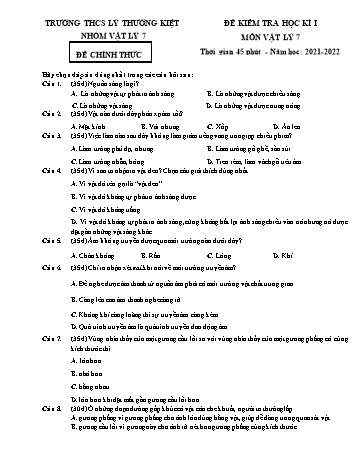 Đề kiểm tra học kì I môn Vật lý Lớp 7 - Năm học 2021-2022 - Trường THCS Lý Thường Kiệt