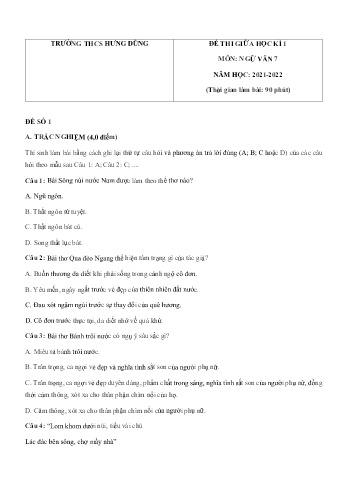 Đề thi giữa học kì 1 môn Ngữ văn Lớp 7 - Năm học 2021-2022 - Trường THCS Hưng Dũng (Có đáp án)