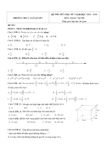 Đề thi giữa học kì 1 môn Toán Lớp 7 (Kết nối tri thức với cuộc sống) - Năm học 2022-2023 - Trường THCS Ngô Quyền (Có đáp án)